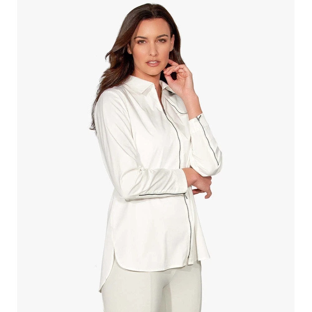 Stella Carakasi Women's Cotton Zipper Front Long Sleeve Downtown Shirt Sz L